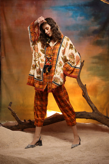 Boho Printed Co Ord Set Ivory/Orange