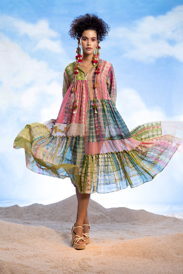 Karamia Dress Ecru/Green/Pink