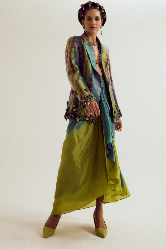Laburnum tie dye blazer - turq/green