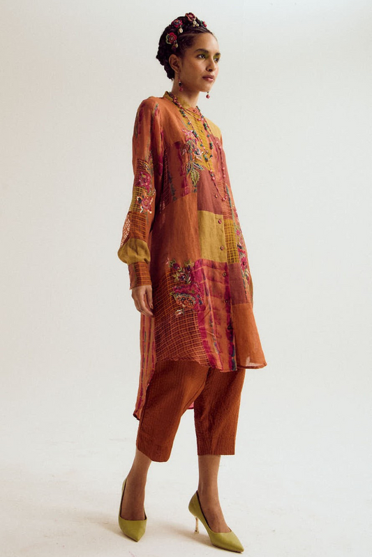 Shrub rose patchwork coord set- rust/orange