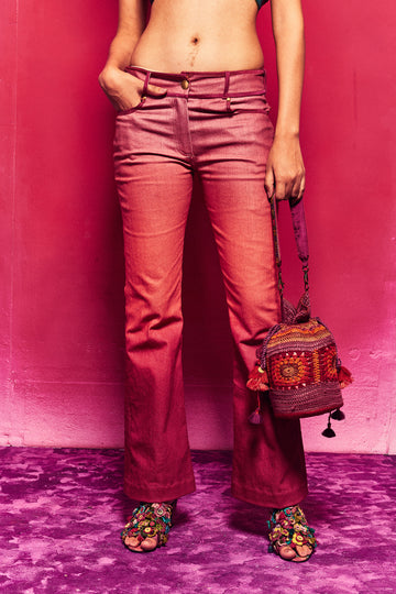 Zina Bell-Bottom Pant Fuchsia/Peach