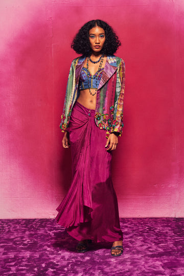 Ruafza Silk Skirt Fuchsia