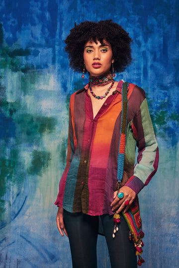 Zoya Shaded Silk Shirt Multi
