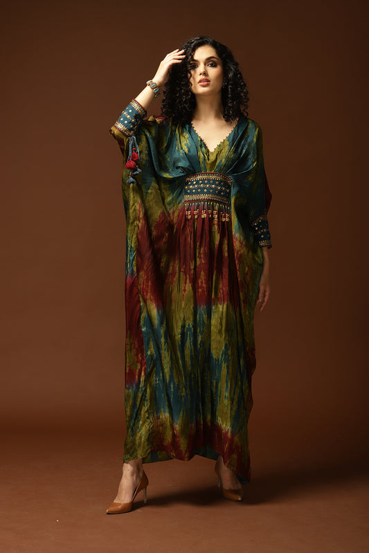 Cleopi Kaftan Teal/Ivory/Multi