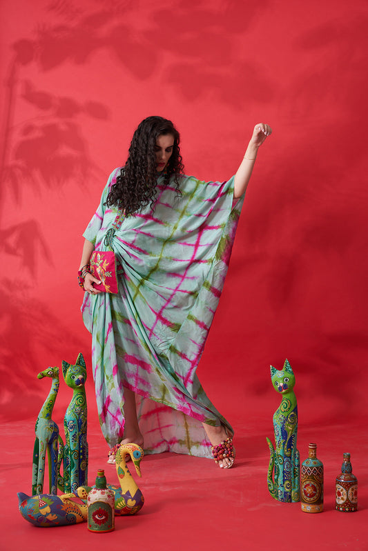Coco Tie Dye Kaftan Mint/Multi