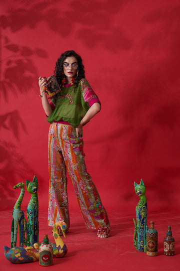 Croto Jute Top Green/Multi