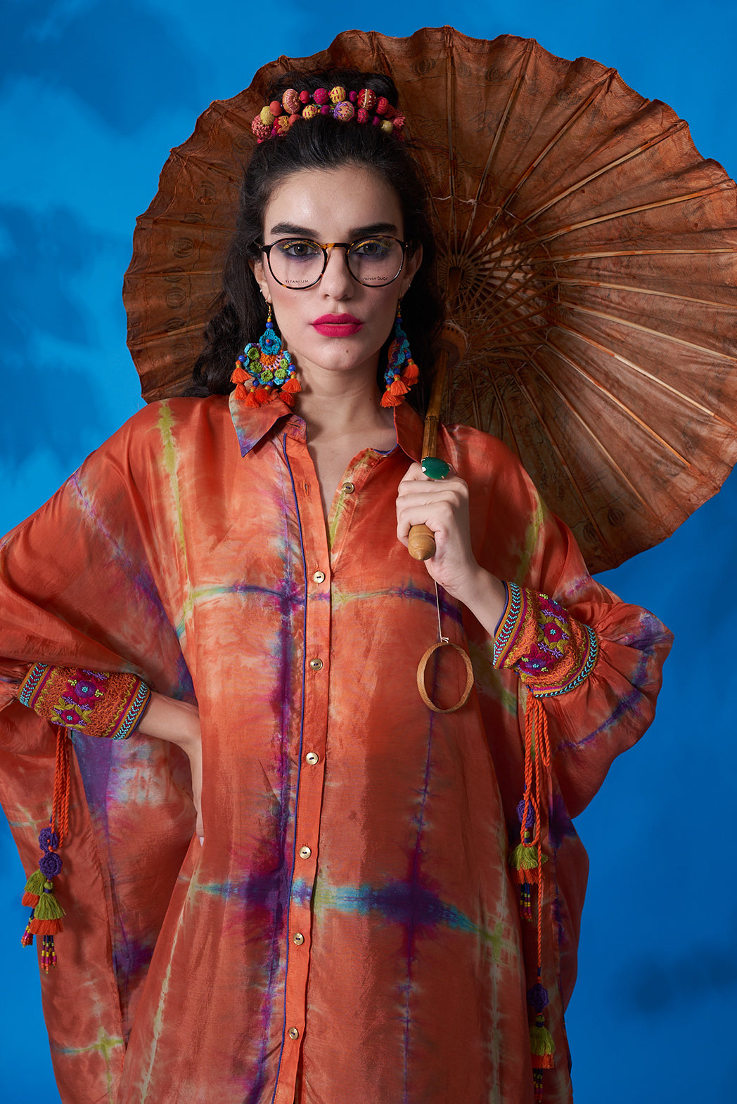Amethyst Tie Dye Kimono Co-ord Set Orange/Purple